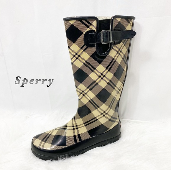 Sperry Shoes - Sperry-Black Check Tall Rain Boot